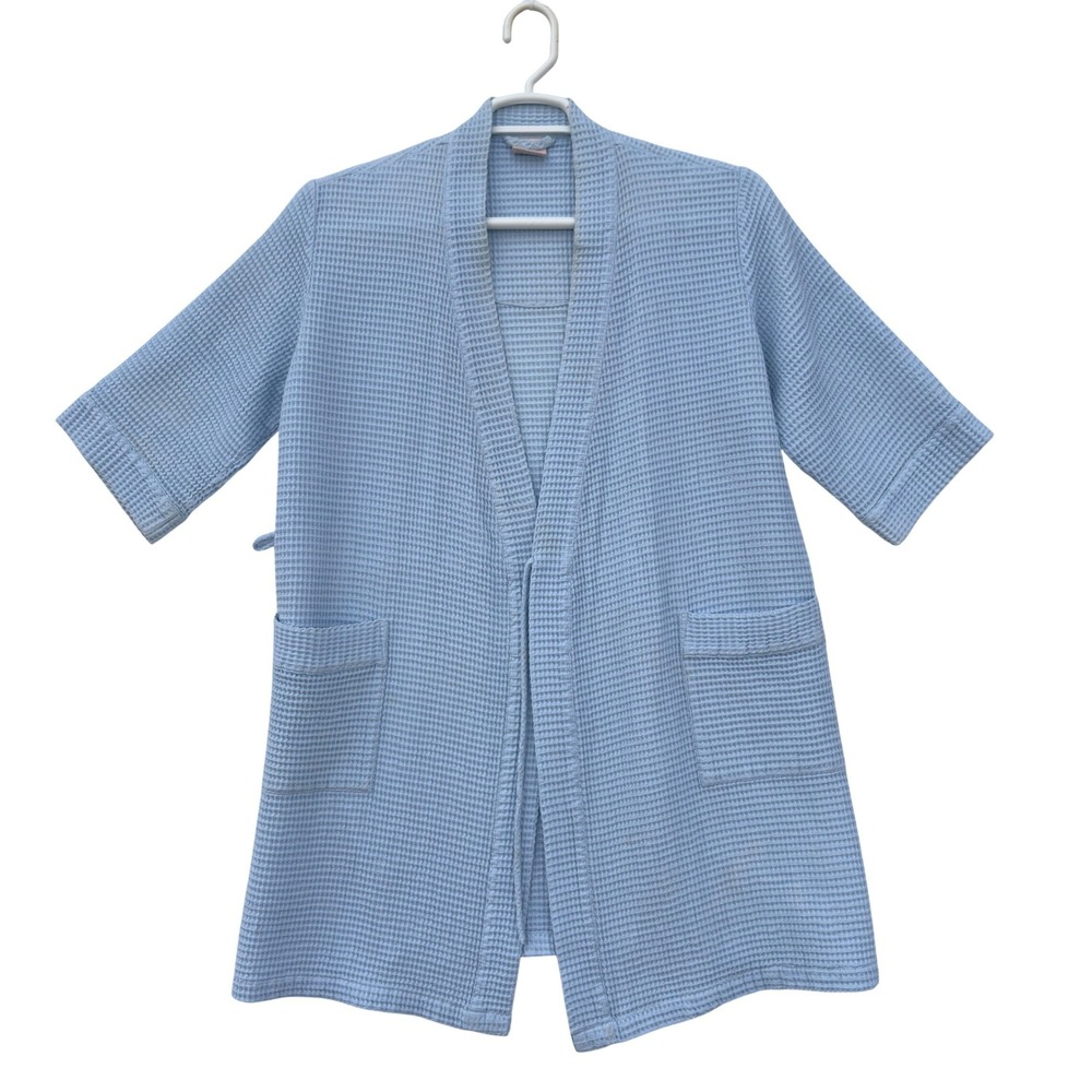 Cabernet Waffle‎ Knit Robe Womens Medium Light Blue Short Sleeve Loungewear Cozy